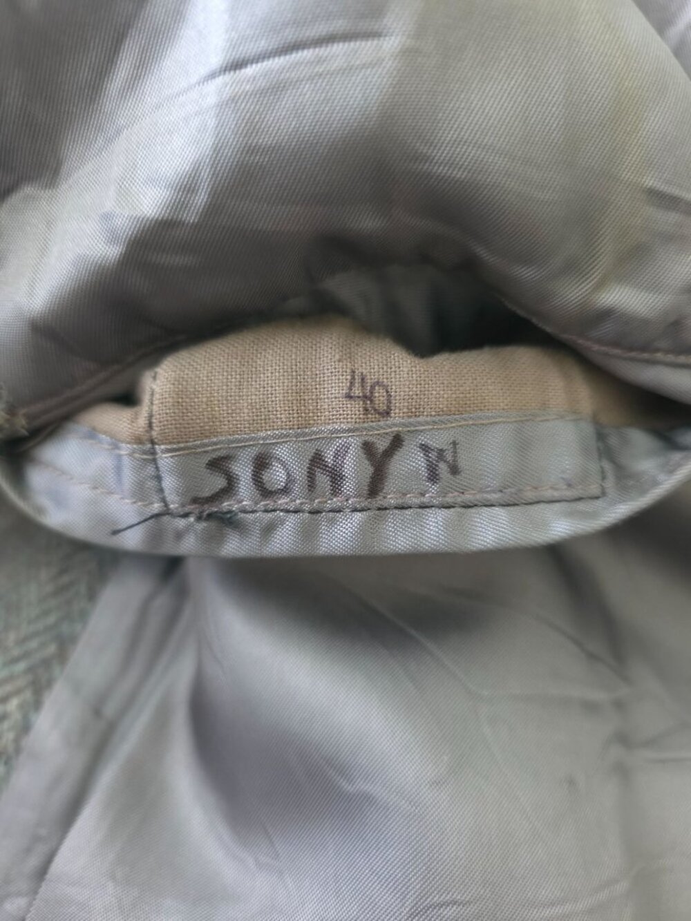 Vintage Sony Studios Wardrobe x STANLEY Gray Herringbone Wool Overcoat Sz 40 - Picture 9 of 11